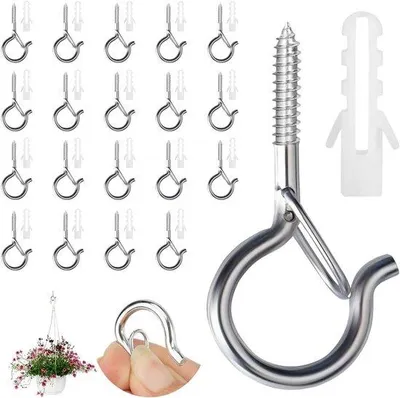 Produktbild von Stahl-Schrauben-Haken-Set mit Sicherung für Pflanzkörbe und Windspieler