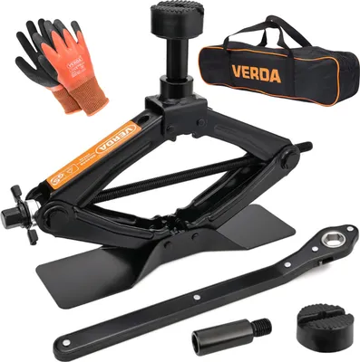 Produktbild von Verda Wagenheber 2000kg (104-425 mm) + Arbeitshandschuhe + Ratschenschlüssel Scherenwagenheber Auto Heber, vergrößerte Stahlplatte PKW, SUV, MPV