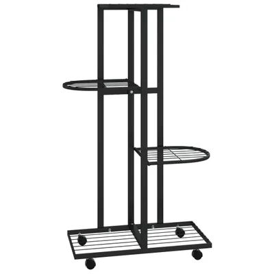 Zdjęcie produktu dla vidaXL Stojak na kwiaty 4-poziomowy z kółkami 44x23x80 cm czarny żelazo