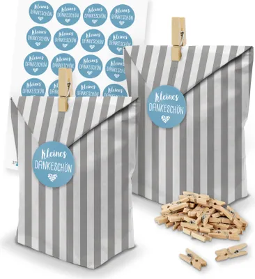 Produktbild von itenga SET Geschenktüten 24 x Tüten Streifen + Klammern + Motivsticker (M118)