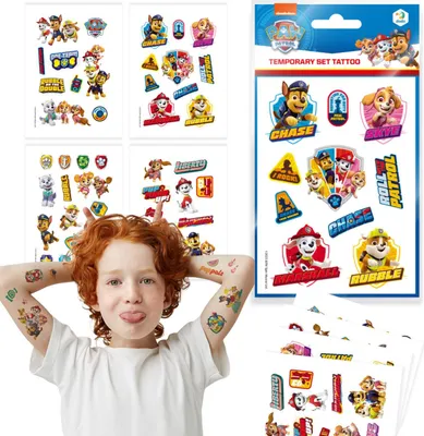 Immagine prodotto di Paw Patrol Temporäres Tattoo-Set - Hunde-Tattoos - Sicher und entfernbar