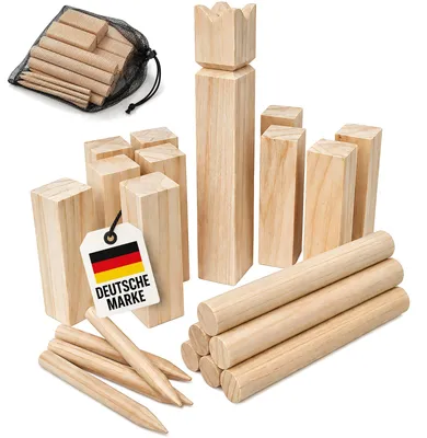 Zdjęcie produktu dla Zestaw do gry Kubb wykonany z drewna, przeznaczony dla 2-12 graczy, z torbą do przechowywania