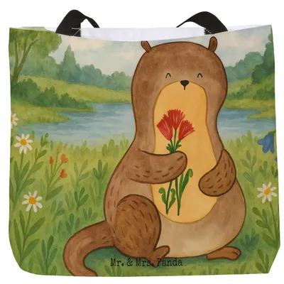 Produktbild von Mr. & Mrs. Panda Einkaufstasche Otter Blumenstrauß Design - Weiß - Geschenk, Niedlich, Beutel, Süß, Seeotter, Laptoptasche, Tote Bag, See, Strandtasche, Reisetasche