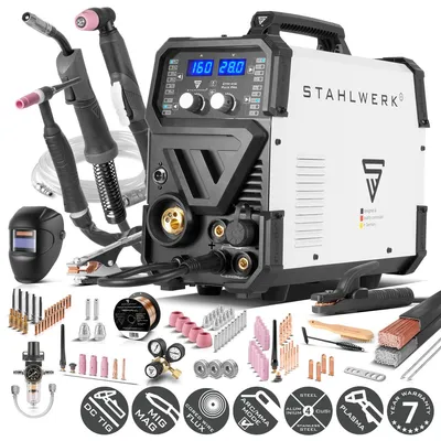 Zdjęcie produktu dla STAHLWERK Spawarka łukowa w osłonie gazu 6 w 1 combi CTM-416 Puls Pro - w pełni wyposażona - CUT, TIG, MIG/MAG, PULS, MMA (MMA), FLUX do 160 A, CUT do 40 A, productTiles.product.images.aiGenerated