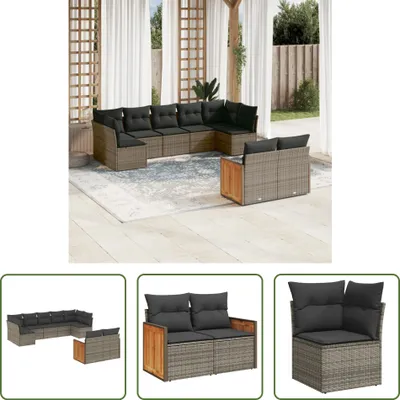 Produktbild von The Living Store 9-tlg. Garten-Sofagarnitur mit Kissen Grau Poly Rattan