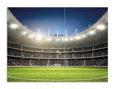 Produktbild von Wallario Herdabdeckplatte aus Glas, Größe 70 x 52 cm 2-teilig, Motiv Fußballstadion Mittellinie
