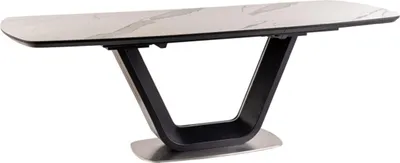 Image de Table à manger à pied central Accra 160-220 x 90 x 76 cm, couleur au choix, extensible, blanc marbré / noir