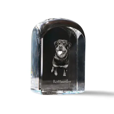 Image de Rottweiler - cube en cristal avec photo, photo de chien dans du cristal, bouton cubique sur papier de la marque Art-Dog