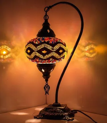 Immagine prodotto di Lampada da tavolo turca realizzata a mano in stile ad arco, multicolore - Lampada mosaico orientale, altezza 43 cm