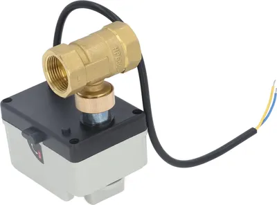 Image de Robinet à boisseau sphérique motorisé, normalement fermé, IP54, corps en laiton, enveloppe en ABS, robinet à boisseau sphérique à 2 voies, 12–24 V CC, DN20, 3/4 pouce