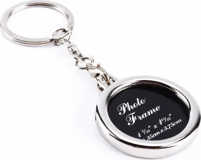 Produktbild von Kreativer Metall-Fotorahmen-Schlüsselanhänger, rund, personalisierbar mit Foto, Mini-Geschenkidee