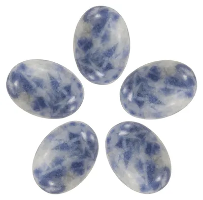 5 flache ovale Natursteine, 13x18 mm, blau gesprenkelt, DIY