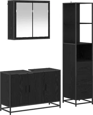 Produktbild von Badezimmermöbel-Set 3 pcs Schwarz Eichen-Optik Holzwerkstoff