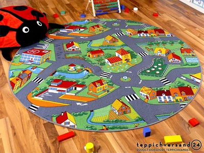 Produktbild von Kinder Spiel Teppich Little Village Grün Rund, Größe:400 cm Rund