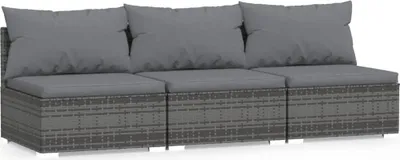 Obrázek produktu pro vidaXL Pohovka pro 3 osoby s polštářem Grey Poly Rattan