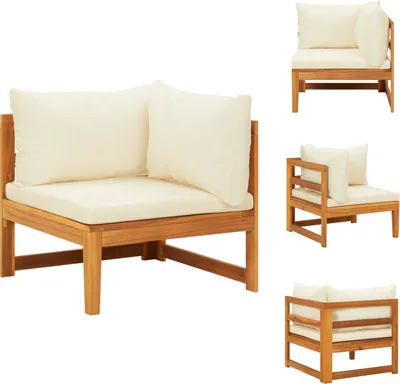 Produktbild von vidaXL Ecksofa mit Cremeweißen Kissen Massivholz Akazie -  Gartensofaelemente