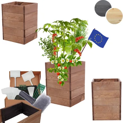 Produktbild von MODO24 Hochbeet Holz, Pflanzkasten, Massivholz, Kiefer, Kräuterbeet, Blumenkasten, Garten, Terrasse, 45x33x30 cm, Braun, ZP06