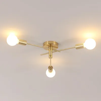 Industrielle Deckenleuchte, 3-flammig, gold, Metall, 180° drehbar