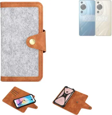 Produktbild von K-S-Trade Handyhülle kompatibel mit Huawei P60 Schutzhülle Filz-Hülle Kunst-Leder hellgrau braun (1x)
