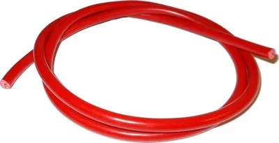 A coiled red tube or cable on a white background.