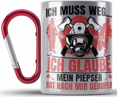 Produktbild von Trendation - Feuerwehr Spruch Geschenk Edelstahl Tasse Karabiner Feuerwehrmann Geschenkidee Lustig Männer (Rot)