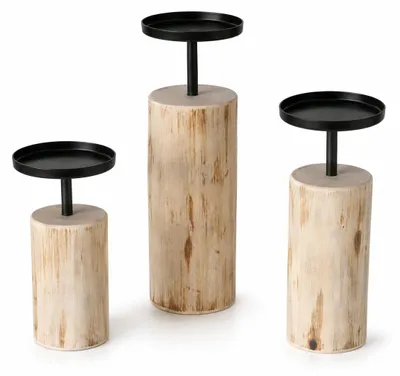 Produktbild von Boltze Kerzenhalter Tempe, 3 tlg.,Set 3, H 14-22 cm, Eukalyptus, KI-generiertes Bild
