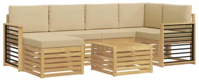 Productafbeelding van vidaXL Tuinset met 7 zitplaatsen, wit en beige, polyester