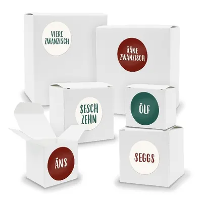 Produktbild von Adventskalender zum Füllen 24x Quader Würfel gemischt WEISS + Sticker (V01 Z27)