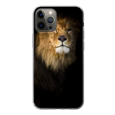 Produktbild von MuchoWow® Handyhülle Schutzhülle Hülle für iPhone 12 Pro Löwe - Licht - Schwarz - Porträt Silikon Softcase Handy Hülle - Abdeckung