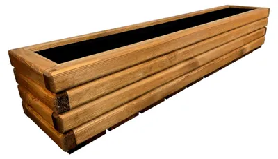 Produktbild von Pflanzkübel Holz Rechteckig 118x25x25 cm Imprägniert Farbe Pinia Wetterfest Blumenkasten Blumentopf Groß Außen Balkon Garten Pflanzkasten Outdoor 43l Serie FORNEA