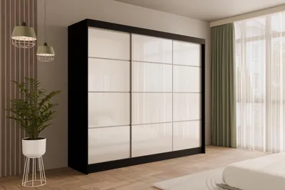 Produktbild von ALTDECOR Kleiderschrank mit Lacobel-Schiebetüren, kugelgelagerte Führungsschienen und Aluminium-Leisten - PEKA3 - 250 cm Schwarz /  Weiß