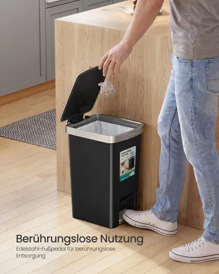 Produktbild von SONGMICS Mülleimer Küche, Abfallbehälter mit Deckel und Pedal, Softclose, 30 L, 34,5 x 27 x 47,3 cm, Schwarz