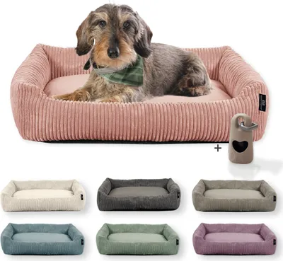 Produktbild von Rohrschneider Hundebett waschbar für kleine und mittelgroße Hunde mit Hundekissen Cord  inkl. Gassibeutel, Farbe:powder rosa, Muster:Cordstoff breit
