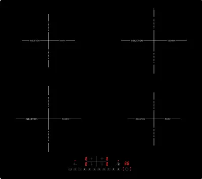 A black induction cooktop with four cooking zones and control panel.