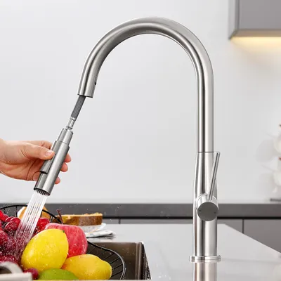 Produktbild von 360° Drehbar, Ausziehbar Spültischarmatur, Cecipa Küchenarmatur 304 Edelstahl, 2 Strahlarten Wasserhahn, Einhandmischer für Spüle, Gebürstet