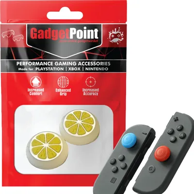 Produktbild von Thumbgrips - Thumb Grips voor Nintendo Switch Joy-Con Controllers - Gaming Thumbgrips - Performance Anti-Slip Thumbsticks - Bescherming Accessoires - Fruit - Geel met Wit -