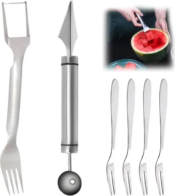 Produktbild von Obstschneider aus Edelstahl 2-in-1, Fruchtschnitzwerkzeug für Melonen