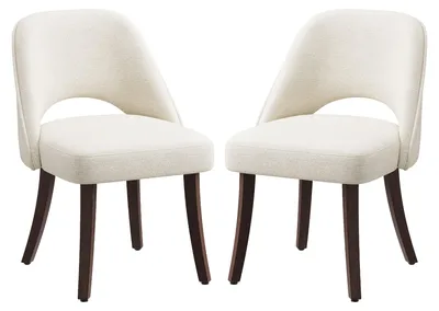 Produktbild von 2er-Set moderne Esszimmerstühle im Mid-Century-Stil mit Massivholzbeinen, gepolsterter Sitzfläche und ergonomisch geschwungener Rückenlehne, Beige