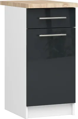 Image de Meuble bas de cuisine VERMINA 40 cm avec tiroir - blanc / gris foncé brillant