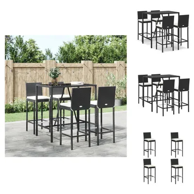 Image de vidaXL Ensemble bar de jardin 5 pièces avec coussins noir poly rotin - Ensemble de meubles de jardin
