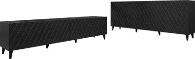 Produktbild von MIRJAN24 Wohnzimmer-Set Asti, 2er-Set mit Kommode und TV-Lowboard, Ohne Griffe, Fronten gefräst (Farbe: Schwarz)