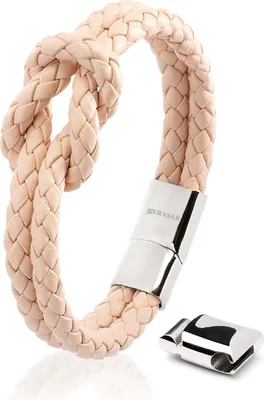 Produktbild von SERASAR | Leder Knotenarmband für Frauen [Knot] | Magnetverschluss aus Edelstahl | Farbe: Rosa | Länge: 16cm