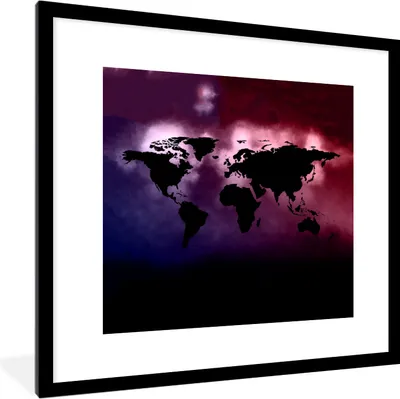Produktbild von MuchoWow® MuchoWow® Gerahmtes Poster Weltkarte - Aquarell - Rosa 40x40 cm - Poster mit zchwarzem Bilderrahmen - Poster - Plakat im Rahmen
