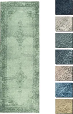 Produktbild von Kelim Vintage Teppich Wohnzimmer Grün 80 X 290 cm, Waschbar Boho Teppich Super Soft, Moderner Kurzflor Teppich
