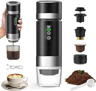 Immagine prodotto di Macchina da caffè portatile Outin, macchina da caffè da viaggio 3 in 1, riscaldamento elettrico, macchina da caffè ricaricabile da 12 V.
