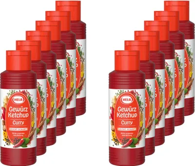Produktbild von 12x 300 ml Hela Ketchup Curry leicht scharf Gewürzketchup Flasche Ketchupflasche