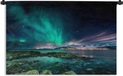Produktbild von MuchoWow® Wandteppich Wandbehang Nordlichter - See - Norwegen 60x40 cm Tapisserie Dekoration Wandtuch - Wanddekorationen