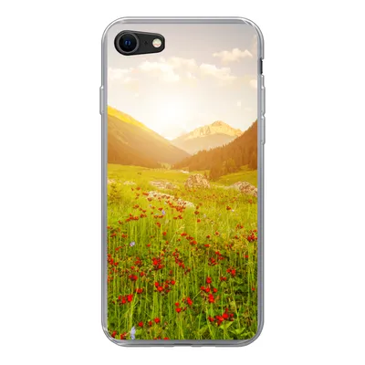 Produktbild von MuchoWow® Handyhülle Schutzhülle Hülle für iPhone SE 2020 Blumen - Berg - Sonne Silikon Softcase Handy Hülle - Kartenbesitzer