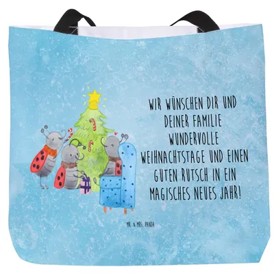 Produktbild von Mr. & Mrs. Panda Strandtasche Weihnachten Smörle - Eisblau - Geschenk, Pfefferminzstange, Stoffbeutel, Tannennadeln, Tote Bag, Beutel, Schultasche, Tasche, Weihnachtsbaum