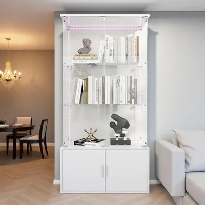 Produktbild von ProximaX Weißer Glas-Vitrinen-Schrank mit 3 beleuchteten Ebenen & LED-Einbauleuchten, Moderner Ausstellungs- und Aufbewahrungsschrank für Sammlungen